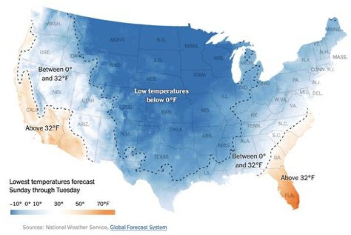What was the lowest temperature in the US?