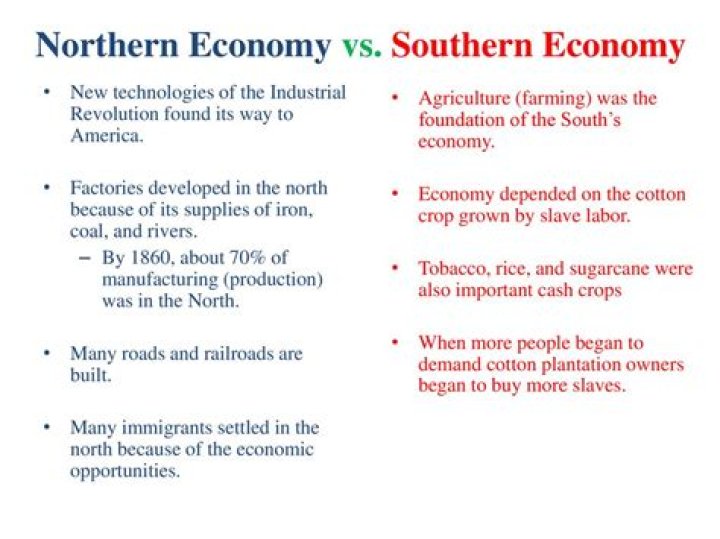 What were the main economic differences between the northern and southern states?