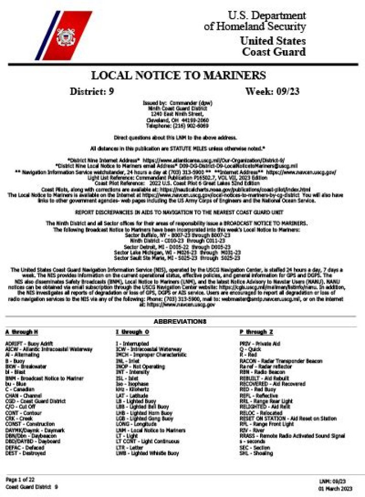 Where do I find my mariners local notice?