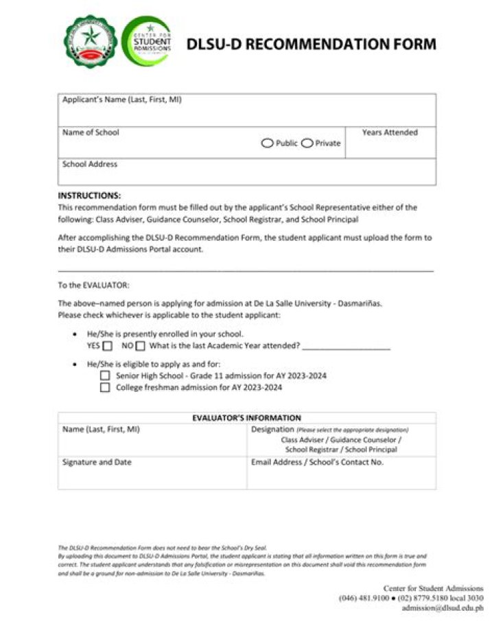 Where do I submit my Dlsu recommendation form?