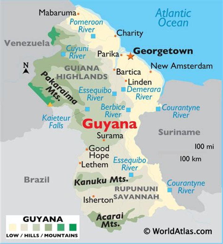 Where is Lethem located on the Guyana map?