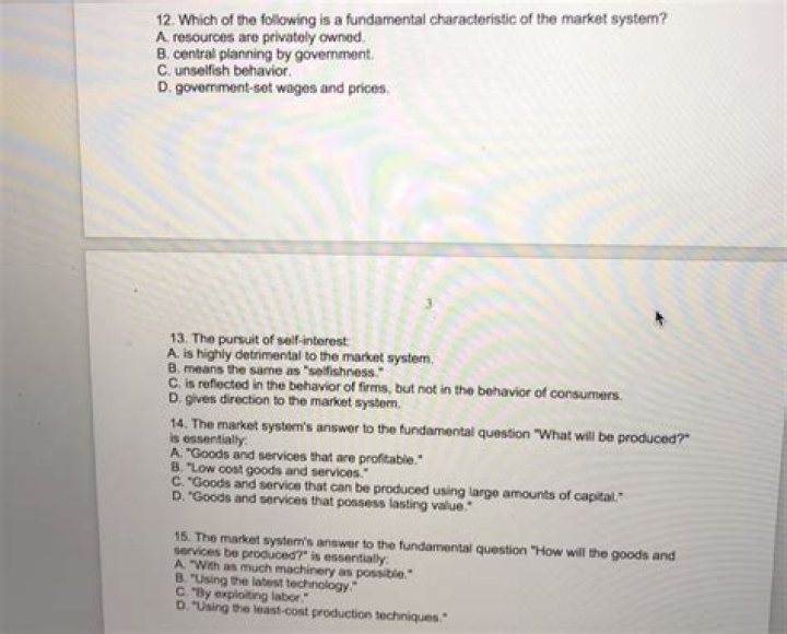 Which of the following is a fundamental characteristic of the market system quizlet?