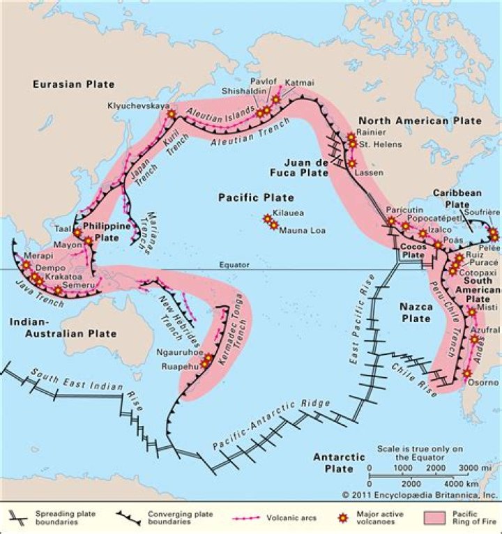 Which tectonic plates are part of the Pacific Ring of Fire?