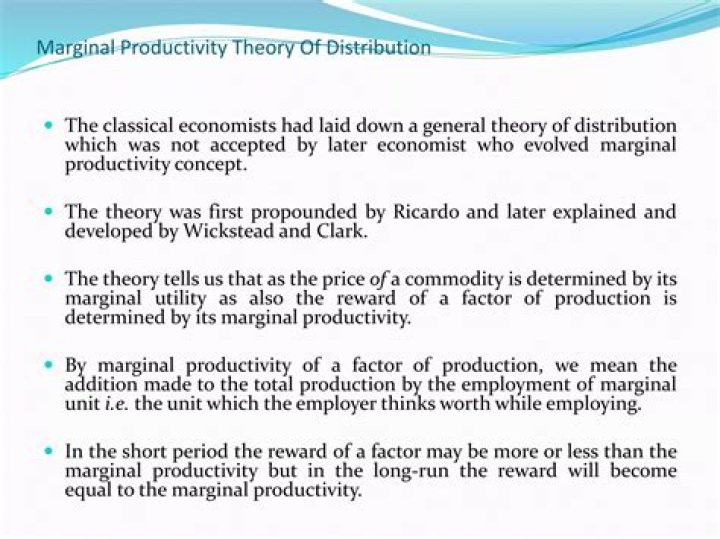 Who proposed the marginal productivity theory of distribution?