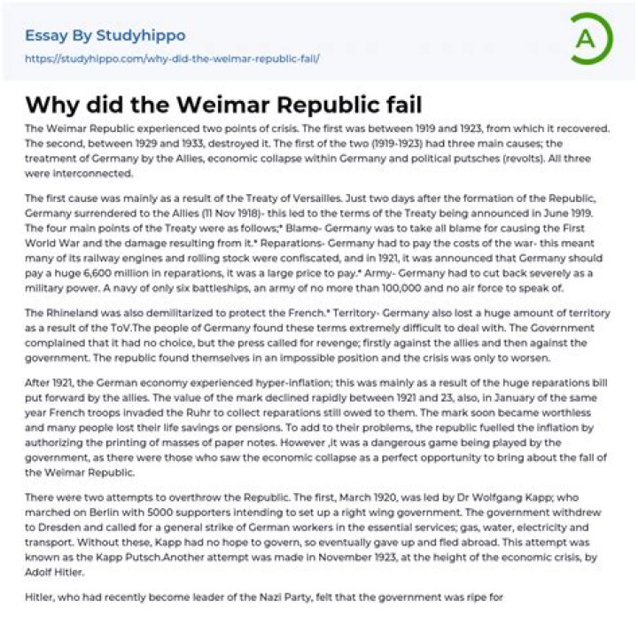 Why did the Weimar Republic fail essay?