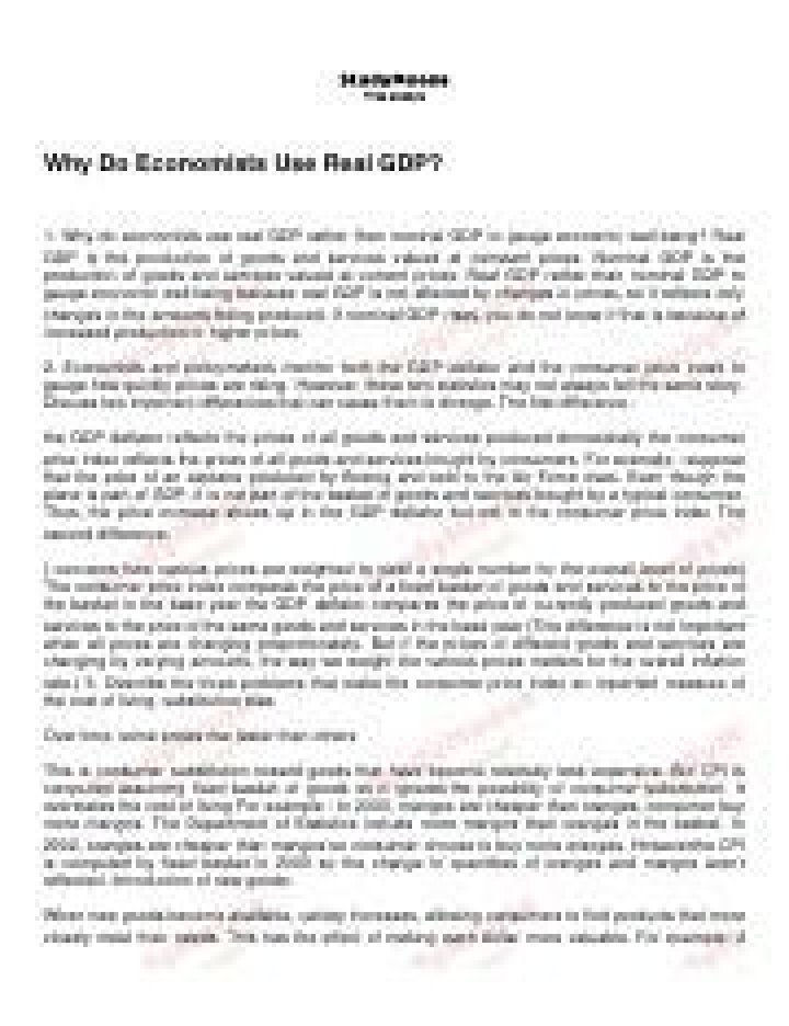 Why do economists use real GDP rather than nominal GDP?